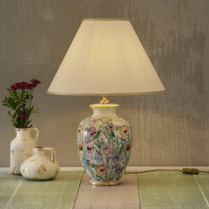 Lampe à poser Giardino Panse en céramique dorée et décor floral