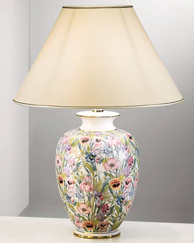 Lampe à poser Austrolux Giardino Panse en céramique fleurie et dorée
