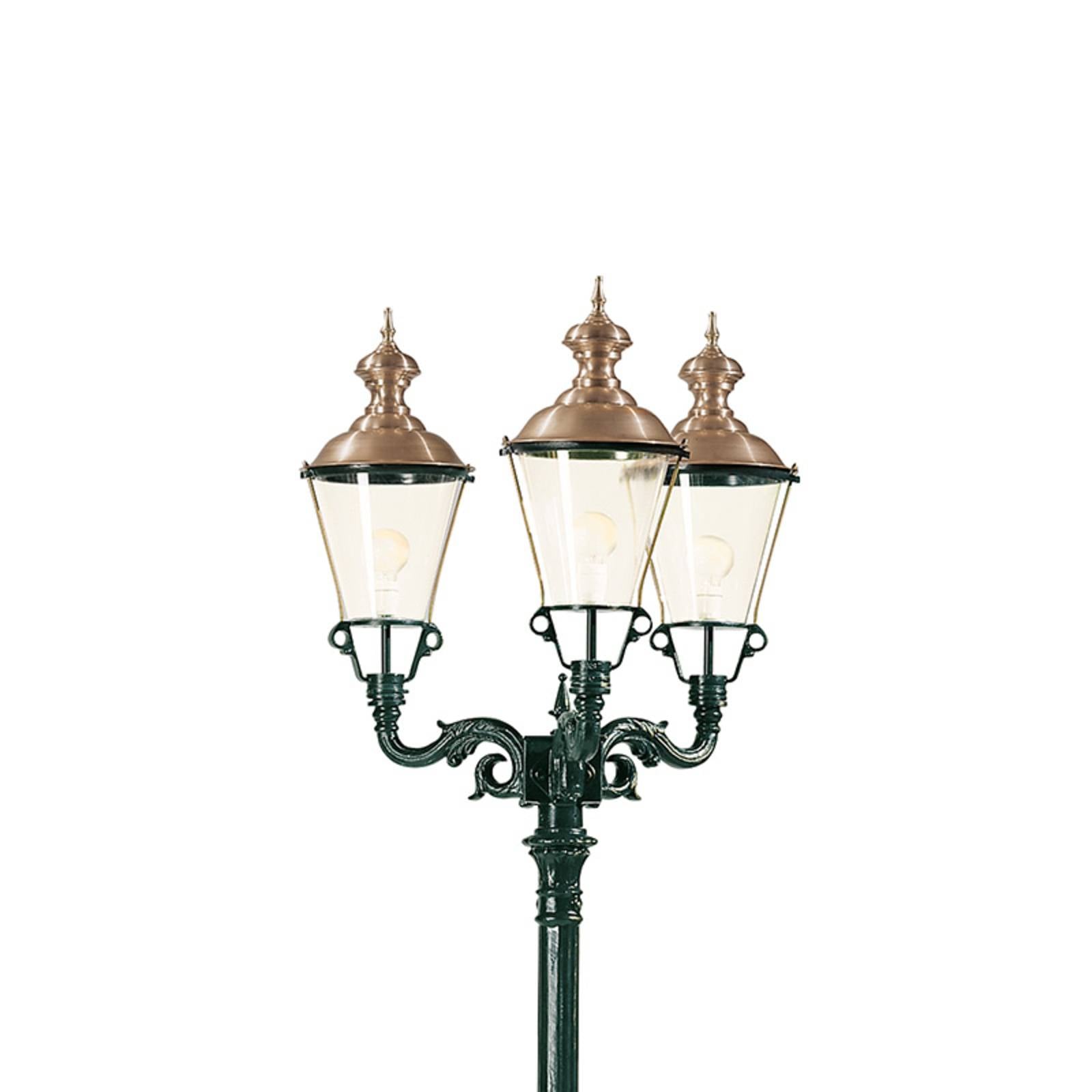 Lampadaire K.S. Verlichting Parijs à trois lampes et capuchons cuivrés pour le jardin — vue 2