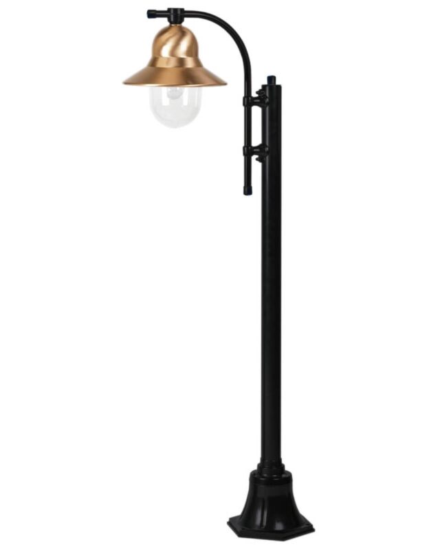 Lampadaire extérieur Toscane noir avec calotte en cuivre et abat-jour en verre