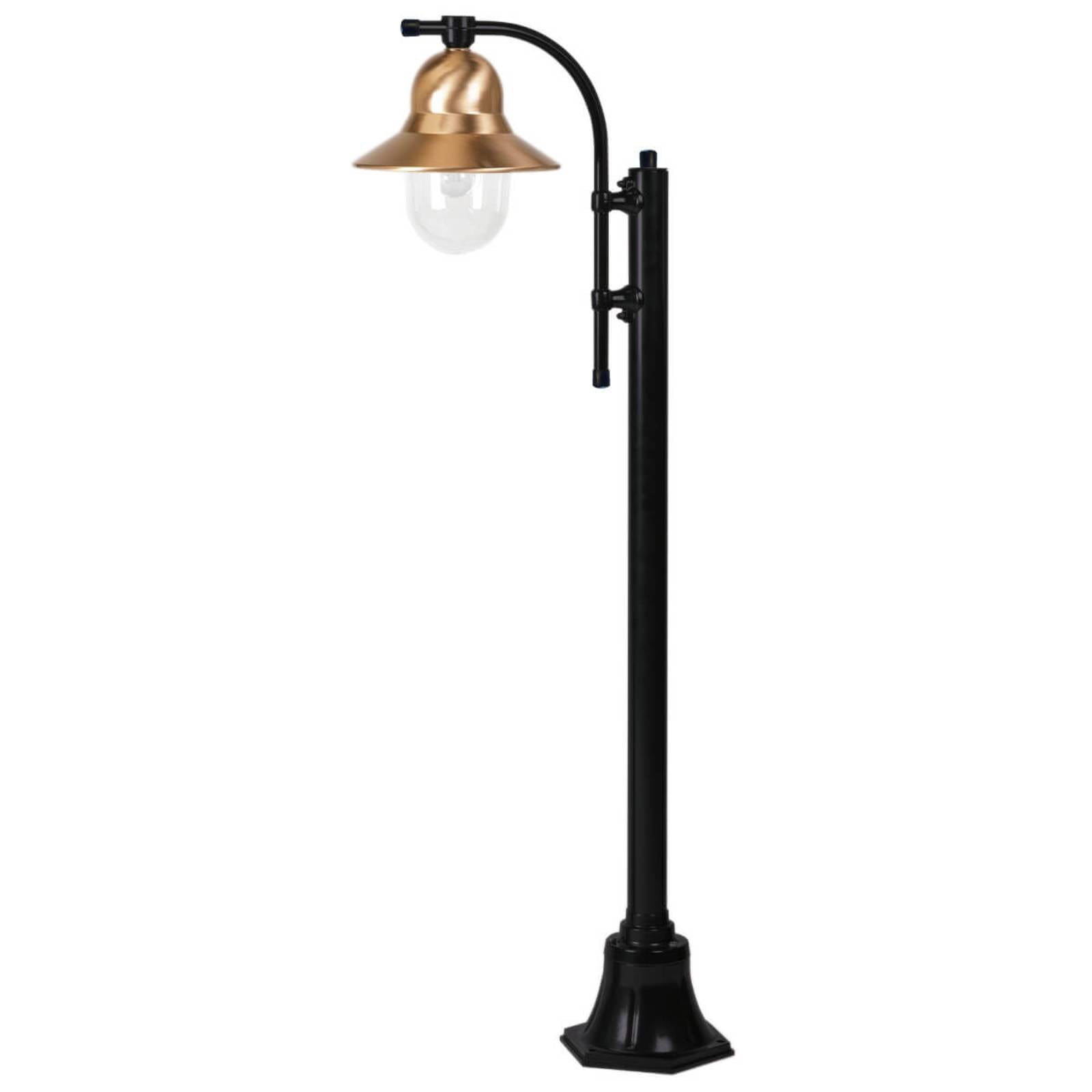 Lampadaire extérieur Toscane noir avec calotte en cuivre et abat-jour en verre