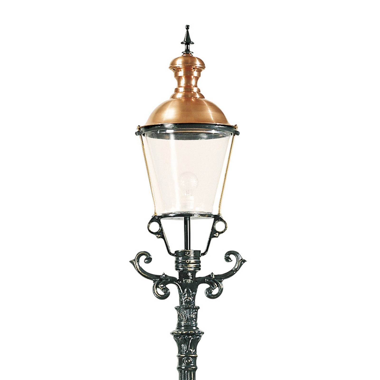 Lampadaire K.S. Verlichting Düsseldorf vert, au toit en cuivre et abat-jour transparent — vue 2