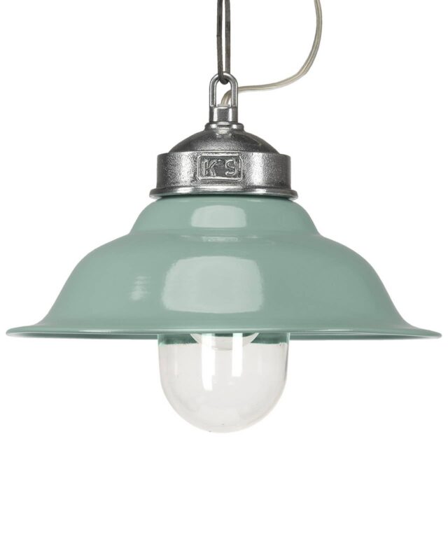 Suspension K.S. Verlichting Porto Fino verte en aluminium avec abat-jour en verre cristallin