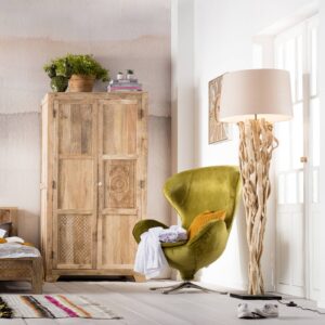 Lampe sur pied KARE Scultra en acacia entrelacé avec abat-jour en coton