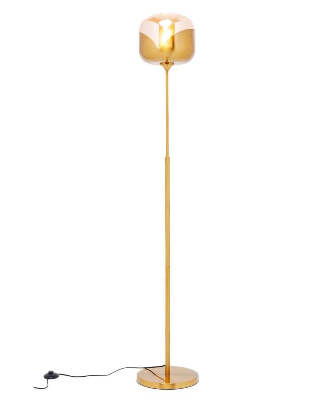 KARE Golden Goblet Ball, lampadaire doré avec globe en verre ambré