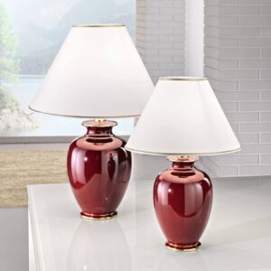 Lampe à poser Austrolux Giardino en céramique avec abat-jour beige doré