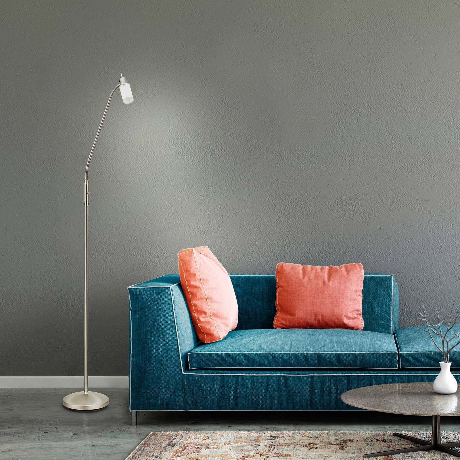Lampadaire LED Max avec bras flexible et abat-jour en verre satiné