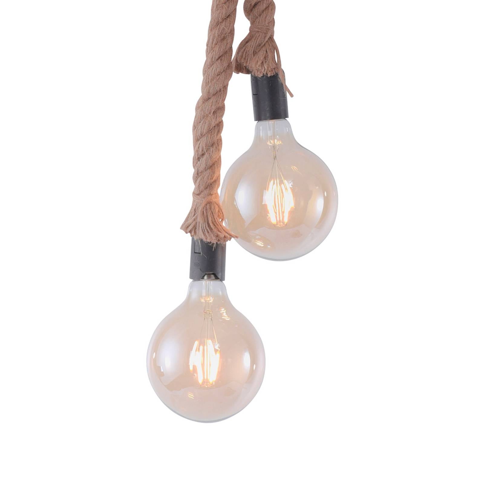 Suspension Rope à deux lampes en corde de chanvre avec nœud central
