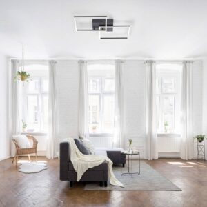 Plafonnier LED Iven noir à deux carrés décalés, éclairage réglable par télécommande