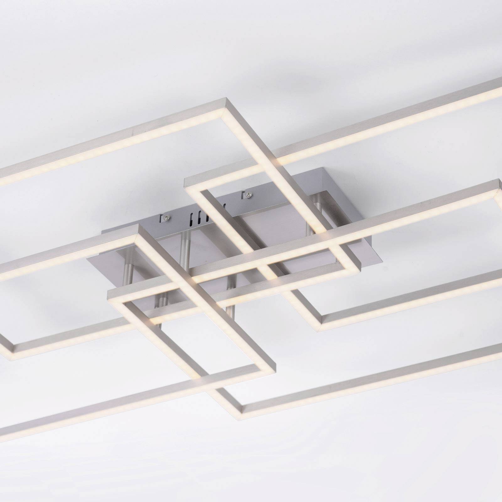 Plafonnier LED Iven en acier, quatre cadres carrés lumineux au plafond — vue 4