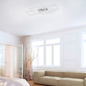 Plafonnier LED Iven en acier, quatre cadres carrés lumineux au plafond