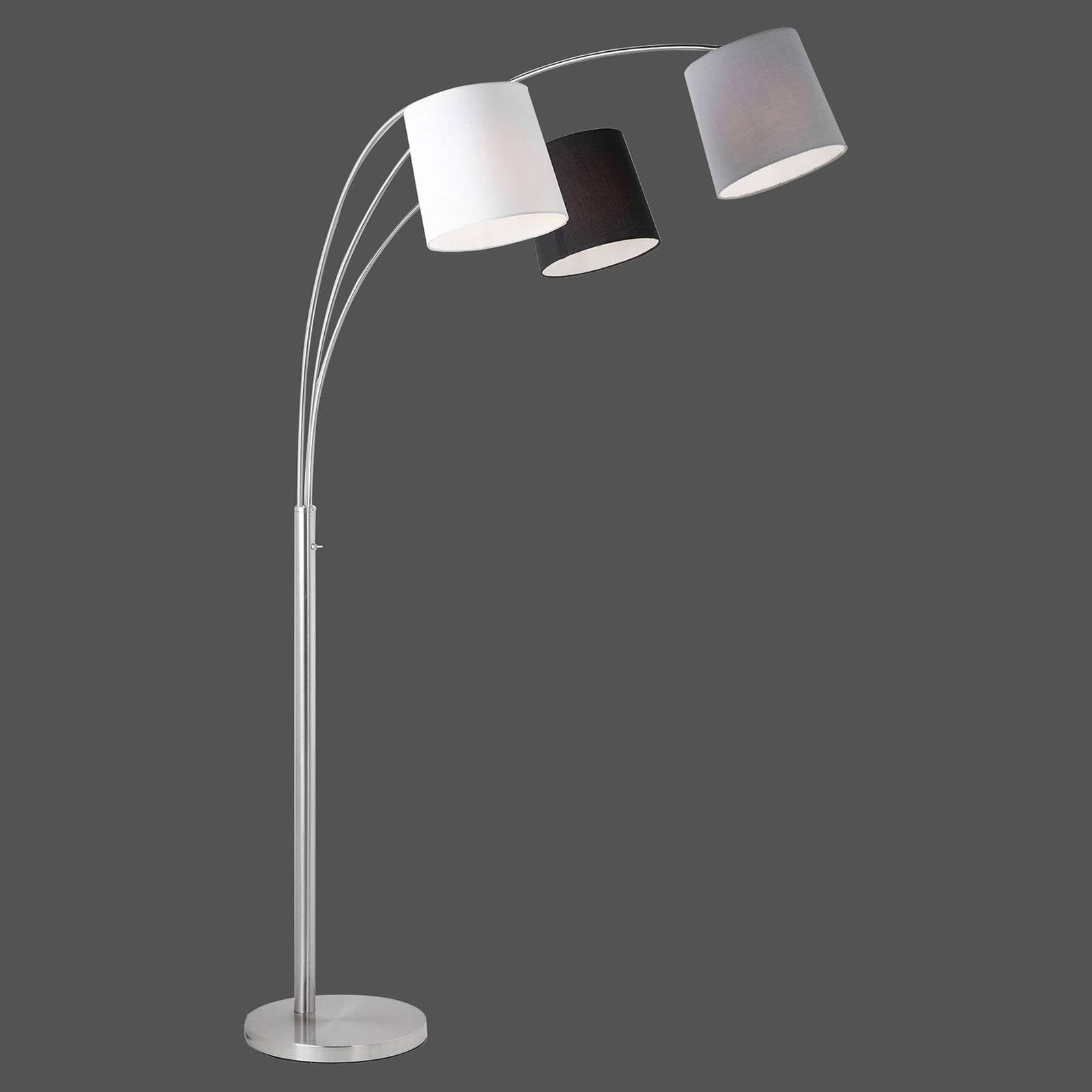 Lampadaire Melvin arqué avec trois abat-jour en tissu noir gris blanc — vue 3