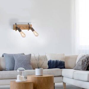 Plafonnier Slat inclinable en bois avec deux spots orientables et détails noirs
