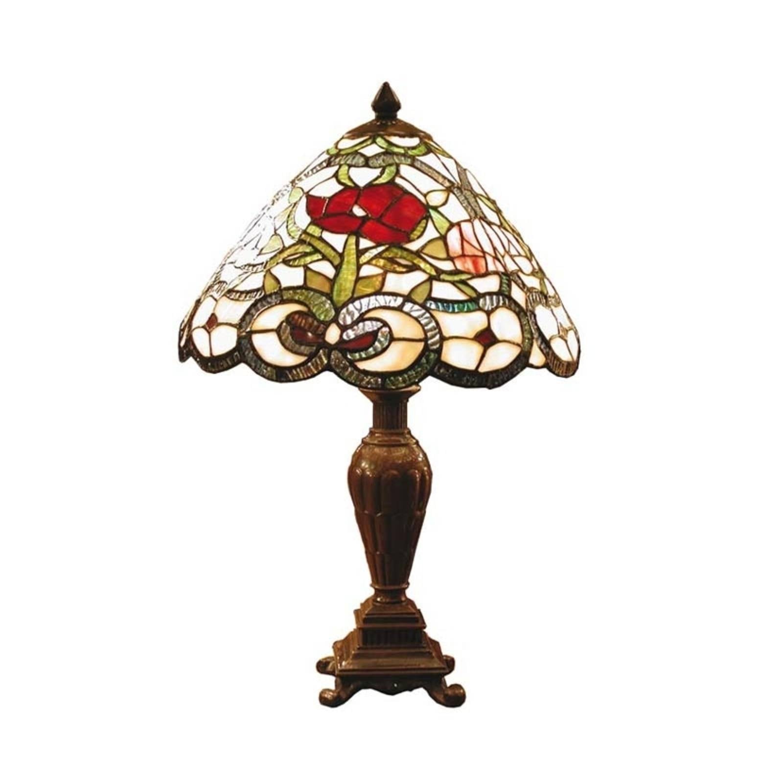 Lampe à poser Flora Tiffany avec abat-jour en verre floral et pied brun
