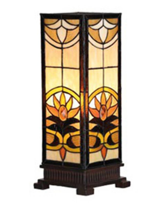 Lampe à poser Sina carrée aux motifs Tiffany colorés pour intérieur