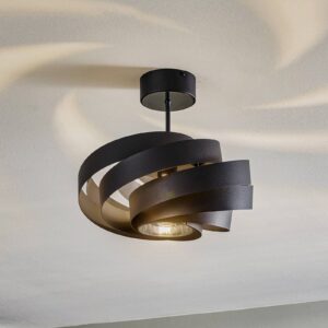 Plafonnier Domiluce Vento noir en métal ajouré à rubans spiralés