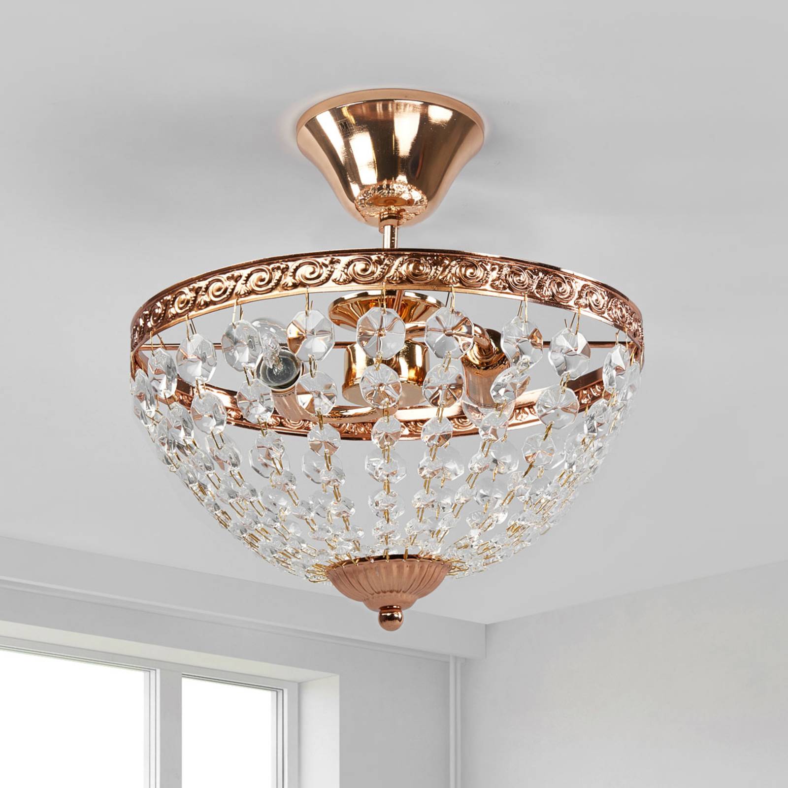 Plafonnier Markslöjd Hanaskog doré avec chaînes de cristal transparentes scintillantes — vue 3