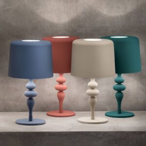 Lampe à poser Masiero Eva gris béton avec abat-jour rond en aluminium