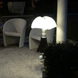 lampe à poser Martinelli Luce Pipistrello noire, abat-jour opale en quatre parties