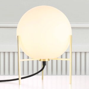 Lampe à poser Alton avec abat-jour en verre blanc et câble textile noir