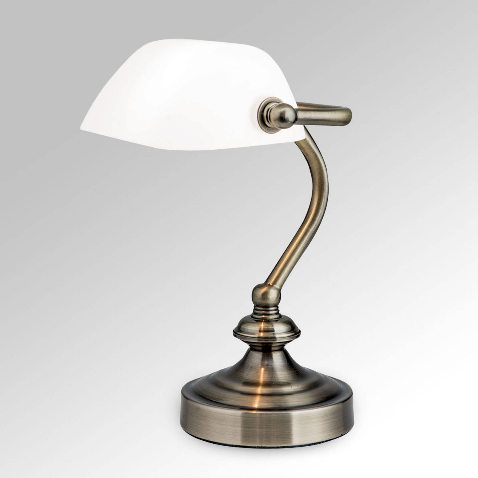 Lampe à poser Orion Zora avec abat-jour opale pivotant et socle en laiton vieilli
