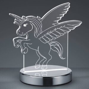 Lampe à poser Karo 3D licorne avec motif holographique sur socle chromé