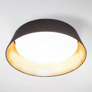 Plafonnier LED Ponts rond noir et or avec abat-jour textile fixé au plafond