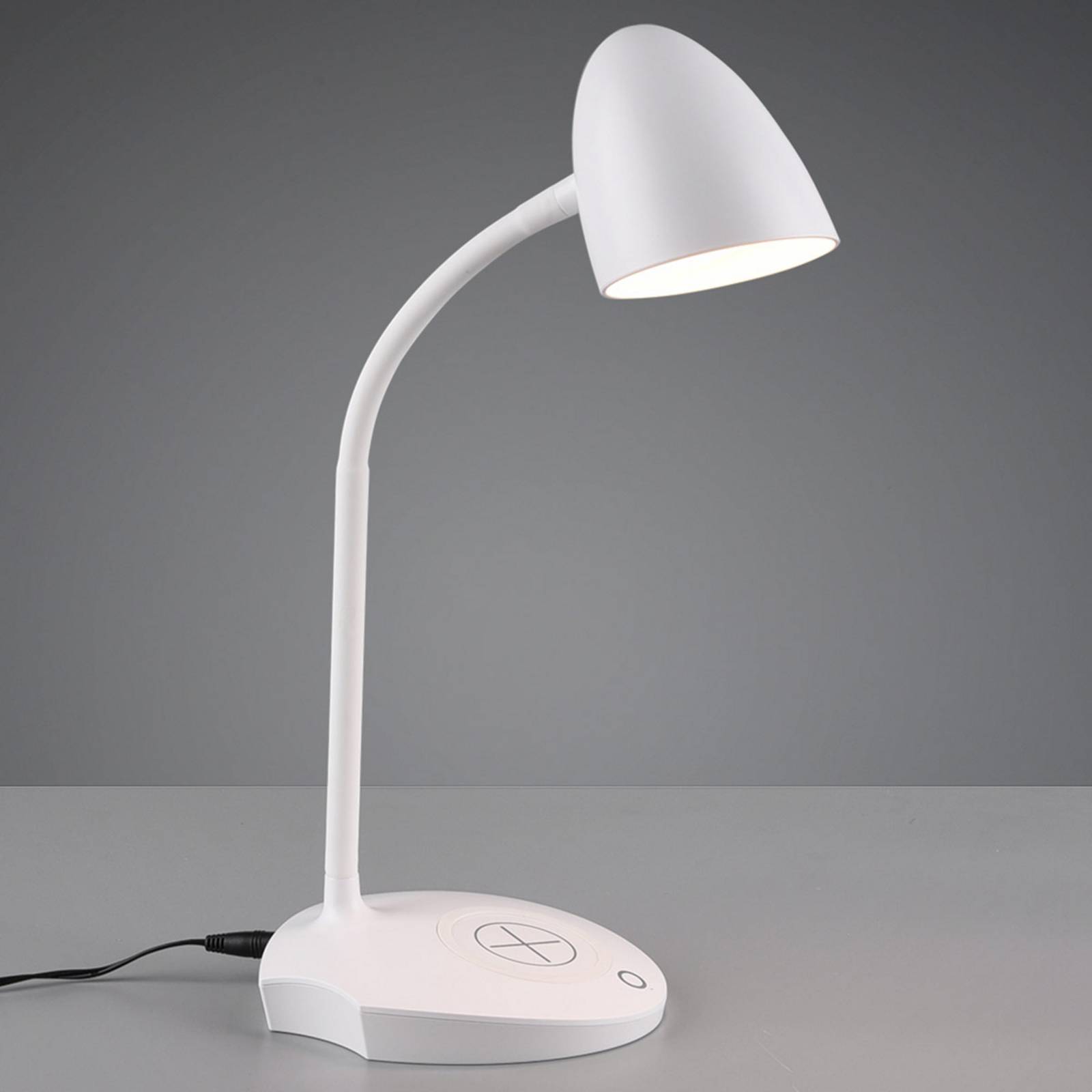 Lampe de bureau LED Load blanche avec bras flexible et chargeur à induction