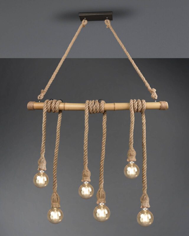 Suspension Wilma Reality Leuchten en bambou avec six lampes pour intérieur naturel