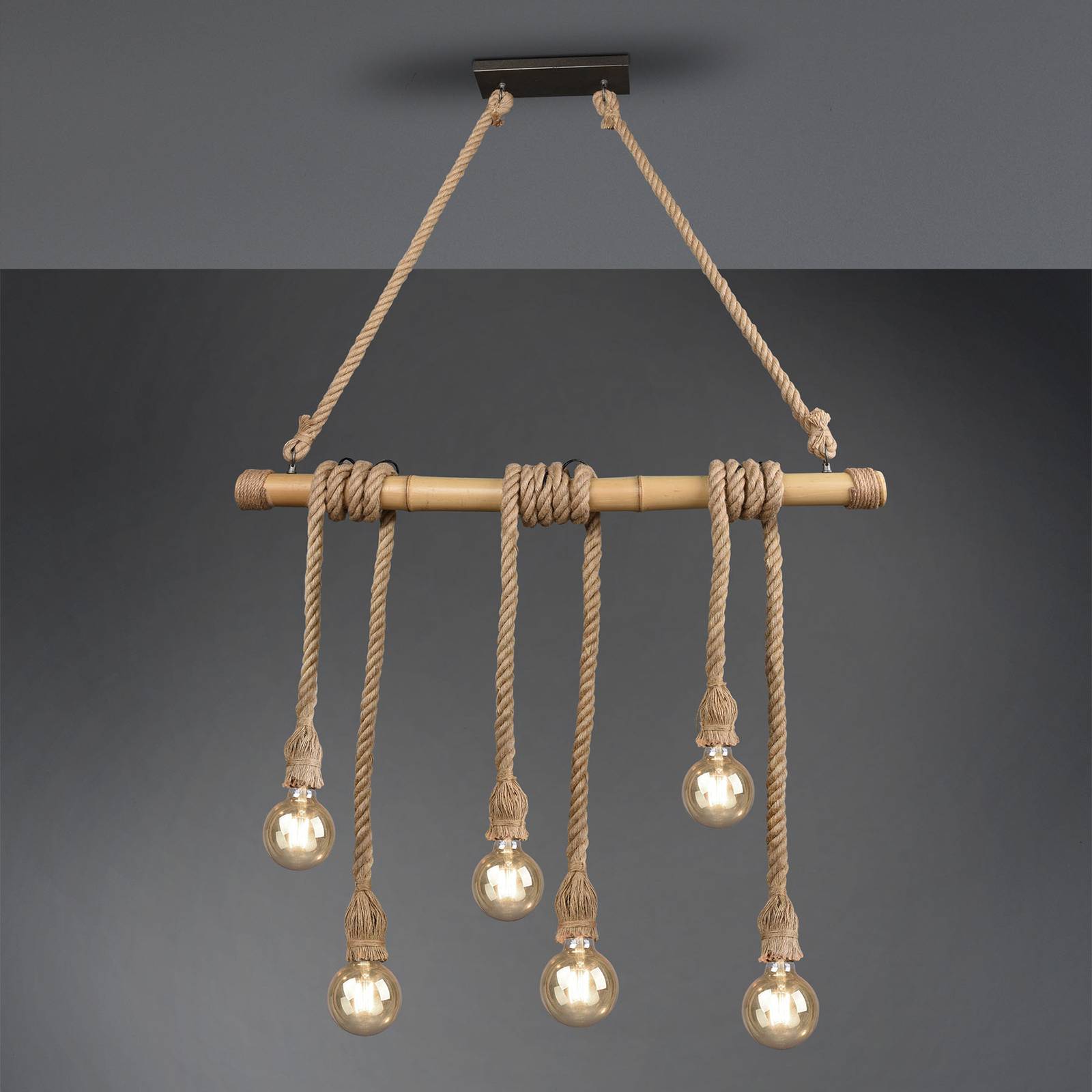 Suspension Wilma Reality Leuchten en bambou avec six lampes pour intérieur naturel
