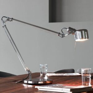 Lampe de table Job Table articulée en acier poli et verre transparent