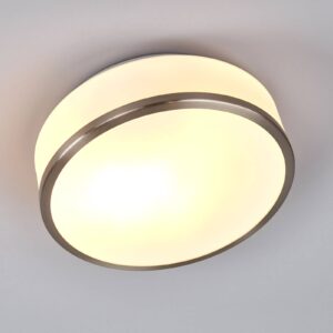 Plafonnier Flush IP44 argenté satiné avec verre opale au plafond