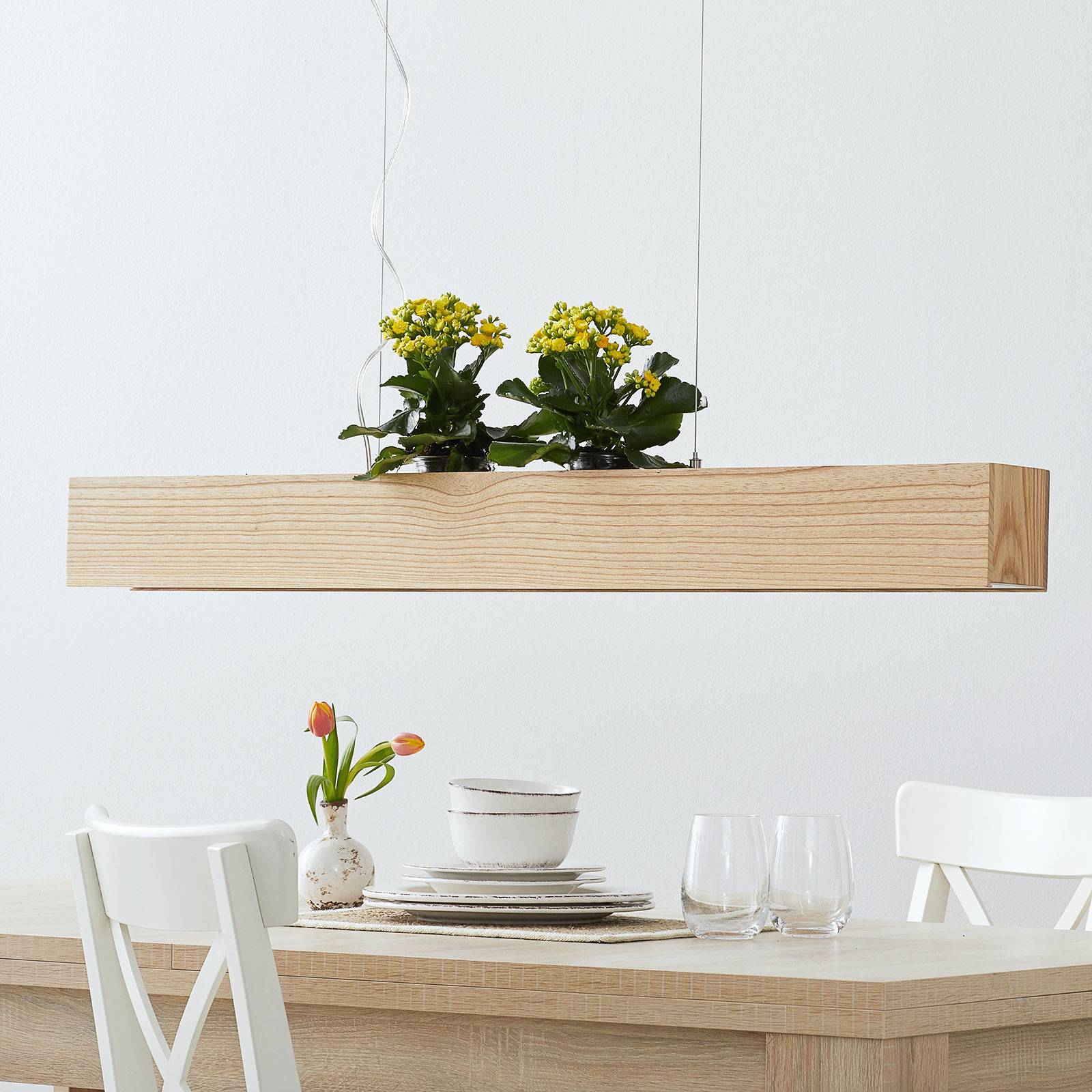 Suspension LED Ash en bois clair avec abat-jour rectangulaire ouvert — vue 2