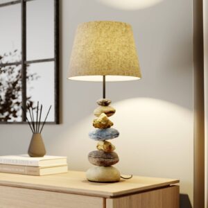 Lampe de table Vera avec abat-jour en tissu et décor pierre
