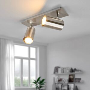 Plafonnier halogène Dora à deux spots orientables et support nickelé mat