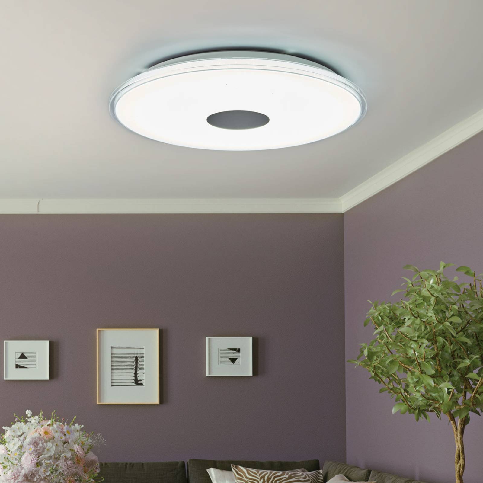 Plafonnier LED Shogun rond blanc satiné avec effet scintillant au plafond — vue 4
