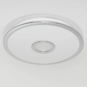 Plafonnier LED Osaka chromé et blanc avec télécommande et fonction mémoire
