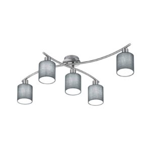 Plafonnier Trio Lighting Garda à cinq abat-jour gris et structure en métal nickelé mat
