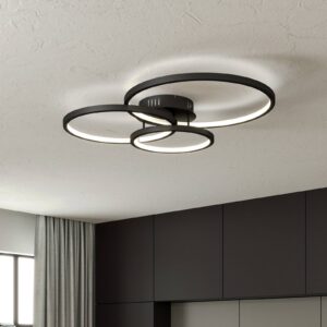 Plafonnier LED Aaron WiZ anthracite composé de trois anneaux lumineux