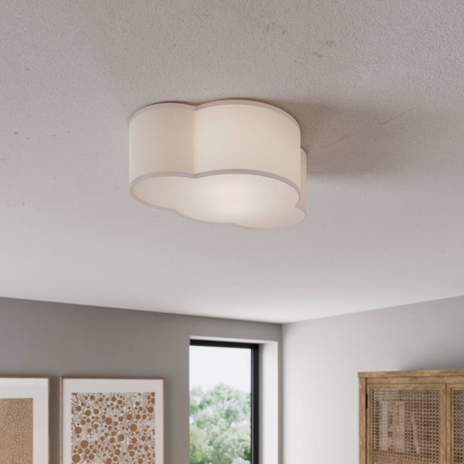 Plafonnier Cloud gris en textile et métal, modèle de 41 cm de longueur — vue 2