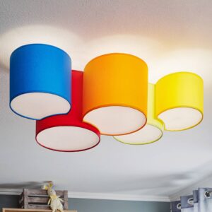 Plafonnier Mona multicolore à cinq lampes, aux teintes vives pour intérieur moderne