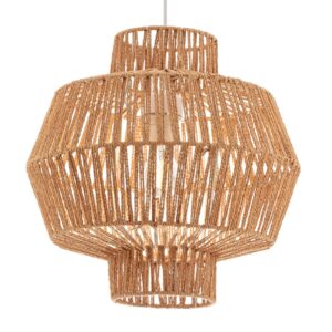 Suspension Felis Viokef en corde naturelle beige, abat-jour ajouré de 30 cm