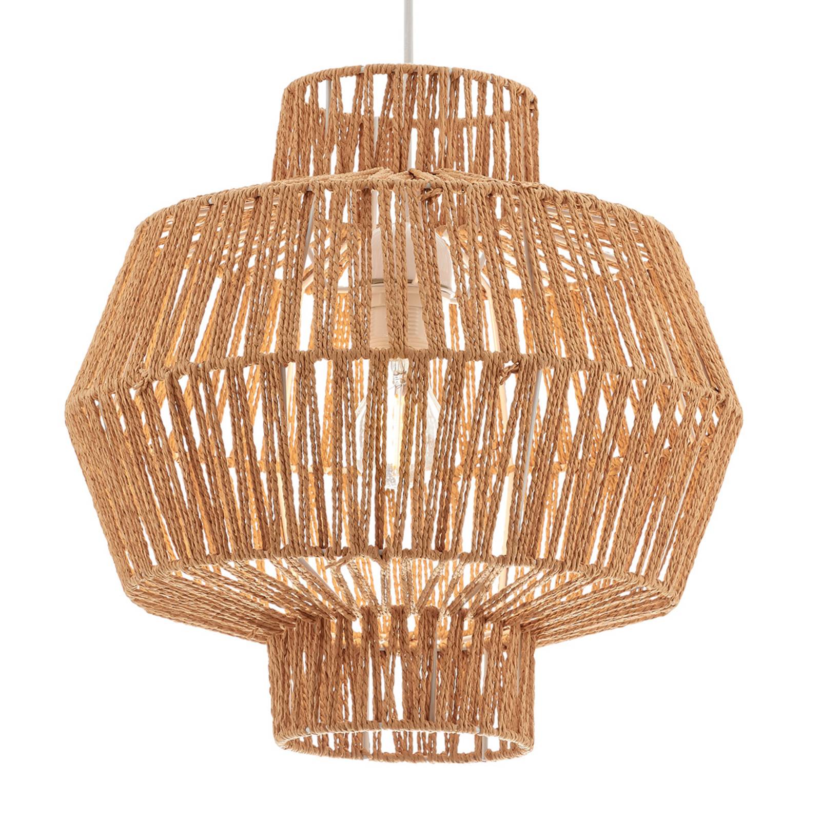 Suspension Felis Viokef en corde naturelle beige, abat-jour ajouré de 30 cm