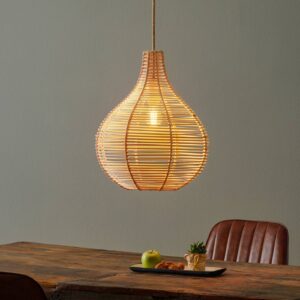 Suspension Viokef Bolita en rotin tressé, silhouette en goutte de 42 cm