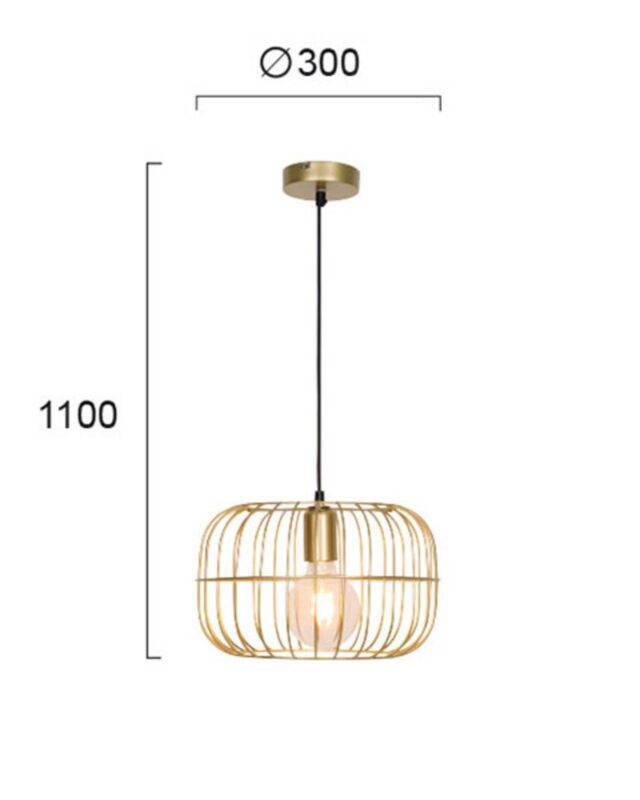 Suspension Viokef Zenith dorée en cage ajourée avec ampoule apparente