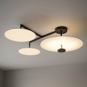 Plafonnier LED Vibia Flat blanc à quatre lampes et disques métalliques