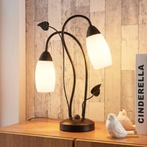 Lindby lampe à poser Stefania noire et or aux formes florales