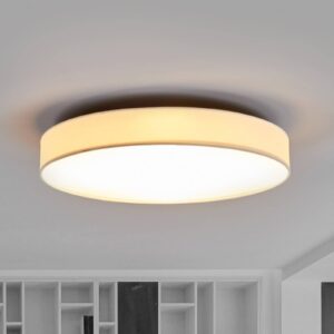 Plafonnier LED Lindby Saira rond en textile blanc avec cache inférieur