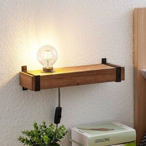 Applique murale Lindby Sverina en bois avec étagère, prise et port USB